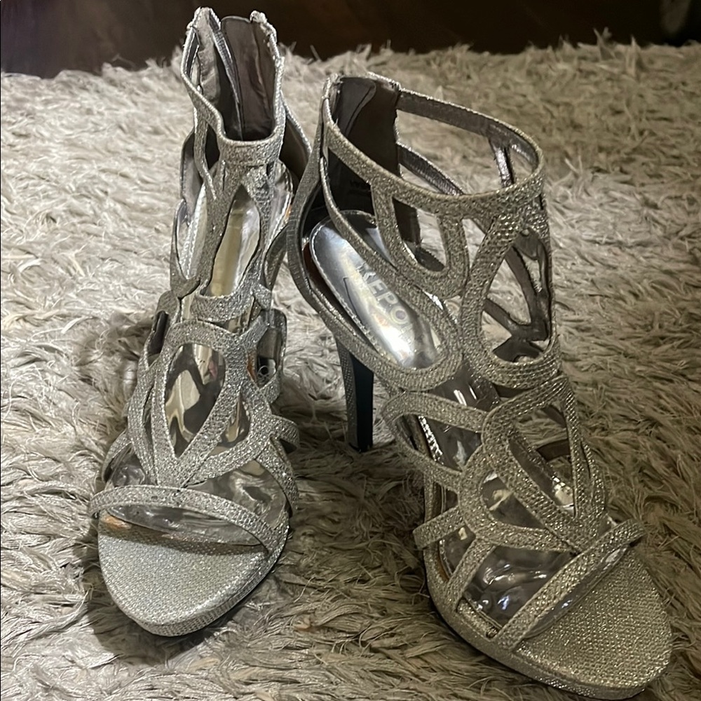 Report Silver Strappy Stiletto Heels